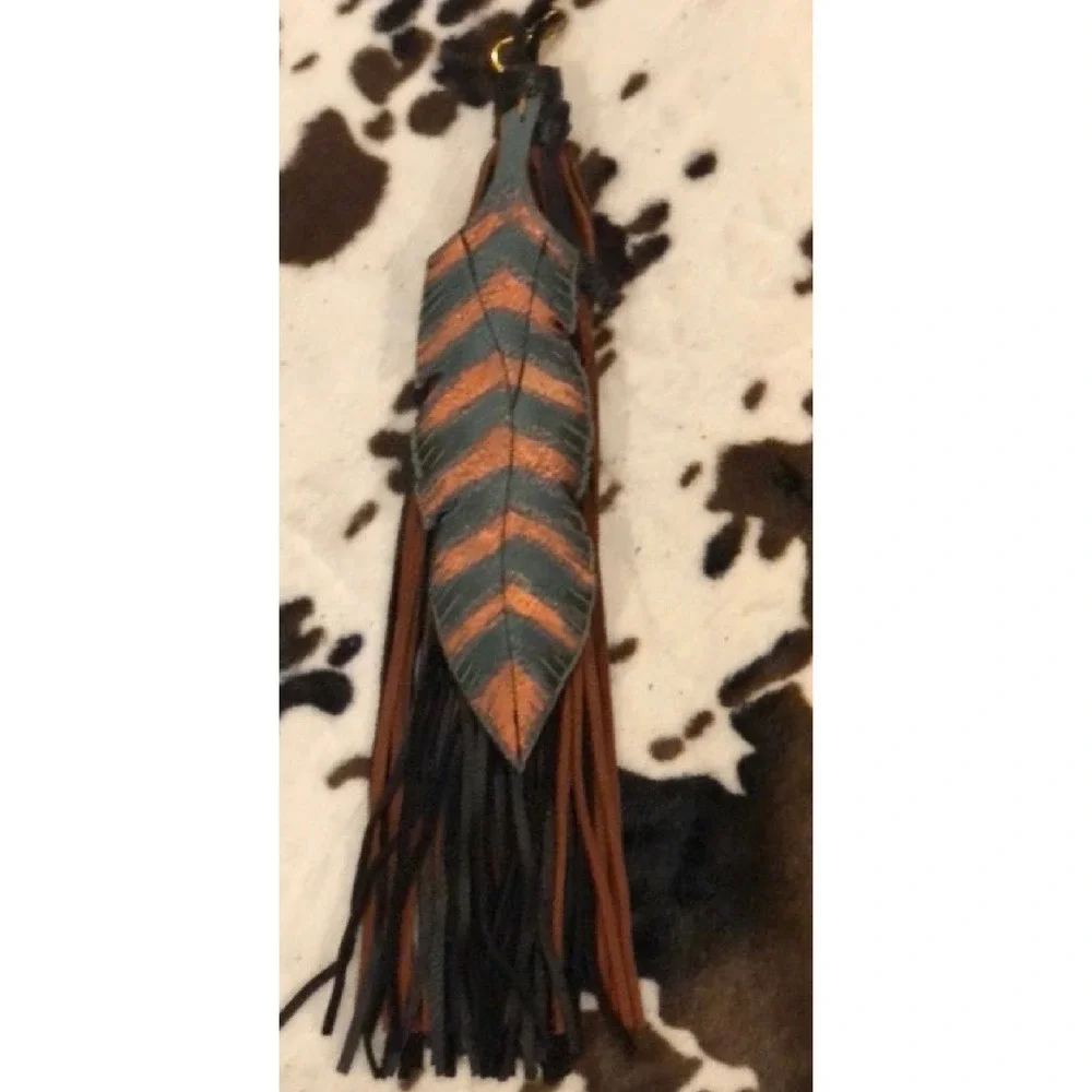 Hide Junkie Feather Bag Charm Women Multi Leather Fringe Tassel Western Boho New